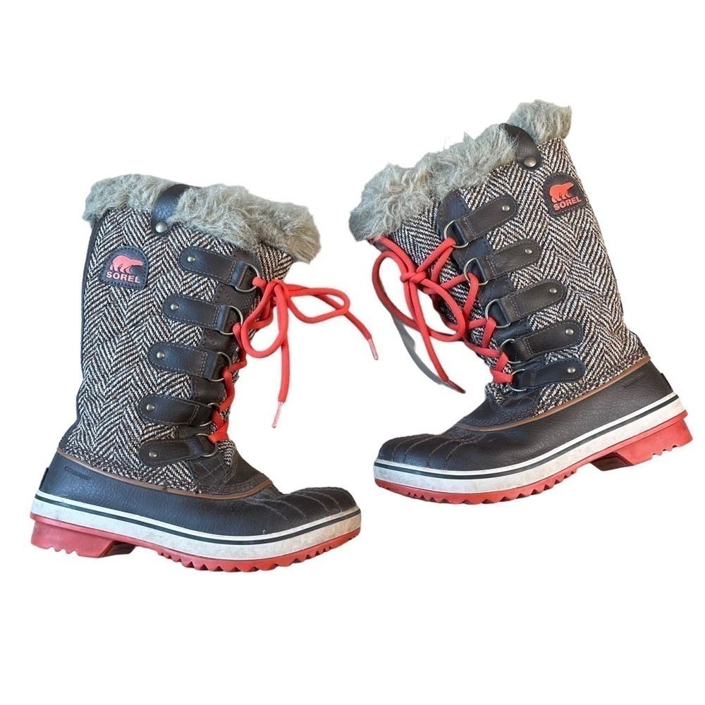 Sorel Tofino Cate Winter Snow Boots Womens Size 6 EUR 37 Herringbone Cordovan